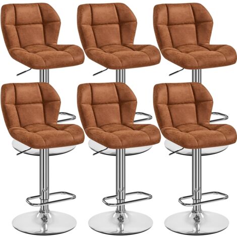 Yaheetech Lot de 6 Tabourets de Bar Réglables en Hauteur Modernes,Chaises de Bar en Similicuir et Métal,Tabouret Haut Capacité de Charge Maximale 136 kg,44 × 50,5 × 89 cm Marron Rétro