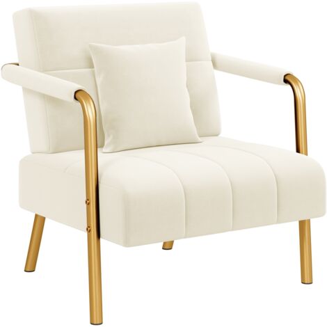 Yaheetech Petit Canapé 1 Place, Canapé en Velours avec Accoudoirs Arrondis, Coussin Carré, Cadre en Métal Doré pour Chambre à Coucher Salle d'attente Bureau, Beige