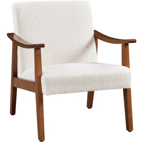 Yaheetech – Fauteuil relax ivoire avec accoudoirs courbes – Cadre en bois d’hévéa – Dimensions 62×70×74 cm – Confort optimal avec mousse haute densité