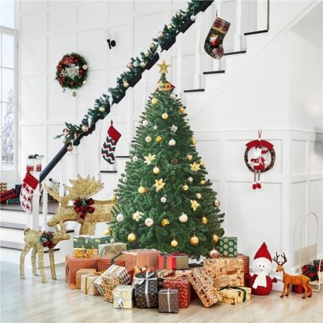 Yaheetech Sapin De Noël Artificiel Pré-éclairé De 2,3 M Avec 350 LED Blanc Chaud Et 1086 Pointes