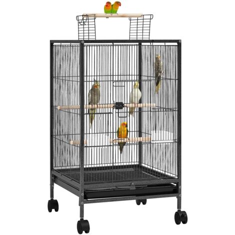 Yaheetech Cage métallique pour Oiseaux avec Roues pour Animaux de Compagnie, perroquets, canaris, 45,5 x 45,5 x 79 cm