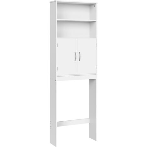 Yaheetech Meuble WC Dessus de Toilette/Machine à Laver, 72 x 20 x 195 cm, Armoire de Rangement de Salle de Bain, 2 Étagères Ouvertes et 1 Placard, Blanc