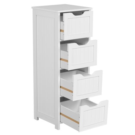 Yaheetech – Colonne de salle de bain 30x30x82 cm – 4 tiroirs en MDF blanc – Rangement optimisé pour espaces restreints – Design moderne