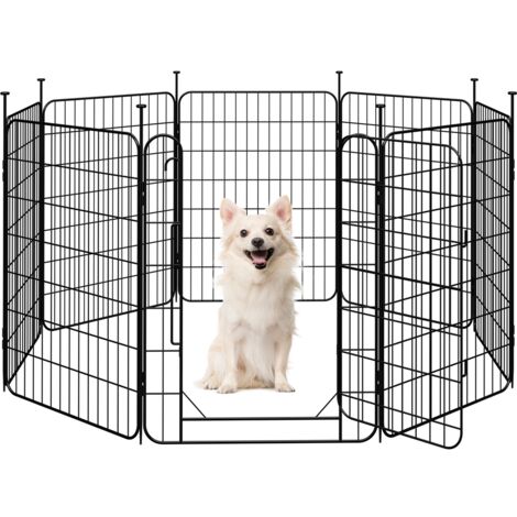 Yaheetech 8 Panneaux Parc pour Chien 60 x 80cm Enclos Chiens Interieur Cage pour Chiens Grille Pliant à Chiots Lapins Clôture Chenil pour Chien en Métal Extérieur avec piquets à Sommet Ovale et Plat