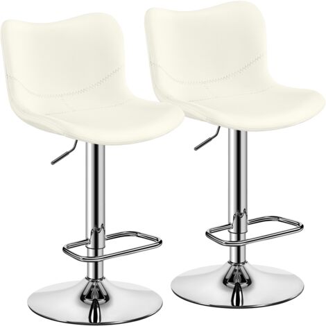 Yaheetech Lot de 2 Tabourets de Bar en Polyuréthane Chaises de Bar Réglables en Hauteur Rotatif sur 360° Tabouret Haut avec Dossier et Repose-Pieds pour Salle à Manger Comptoir Blanc