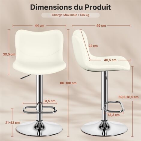 Tabouret de bar (lot de 2) Gris Revêtement velours avec dossier et