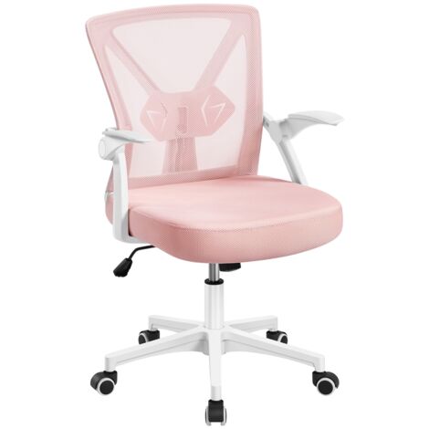 Yaheetech Chaise de Bureau avec Accoudoirs Pliables Fauteuil de Bureau Hauteur Réglable à roulettes Pivotantes Rose