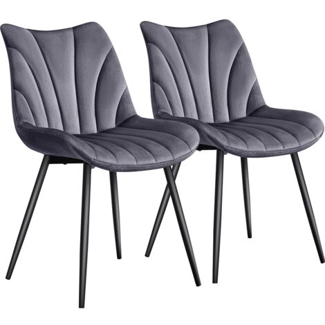 Yaheetech Lot de 2 Chaises de Salle à Manger avec Dossier, Chaise Cuisine Rétro, Assise en Velours et Pieds en Métal, Capacité 136kg, pour Salon, Chambre, Salle à Manger, Cuisine, Gris Foncé