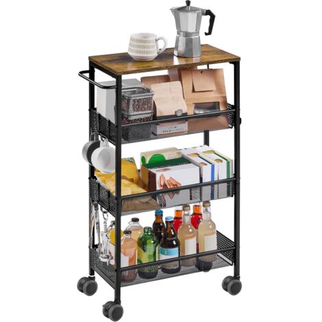 Yaheetech Chariot Rangement de Cuisine à 4 Niveaux, Dessert sur roulettes, Étagère de Rangement en Métal pour Cuisine/Salon/Salle de Bain, 50 × 22 × 79 cm, Style Idustriel, Brun Rustique