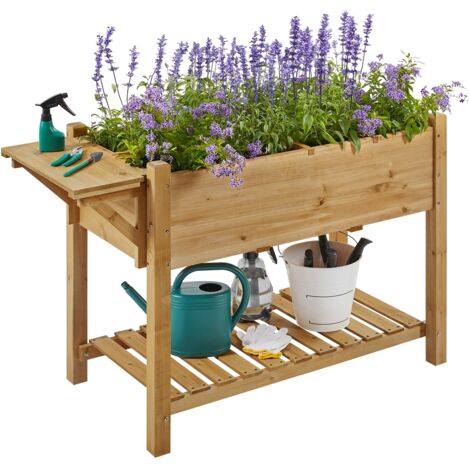 Yaheetech Carré Potager sur Pieds Extérieur Carré à Plantes en Bois Jardinière Surélevée en Bois avec Trous de Drainage pour Culture en Maison/Balcon/Jardin Marron Claire