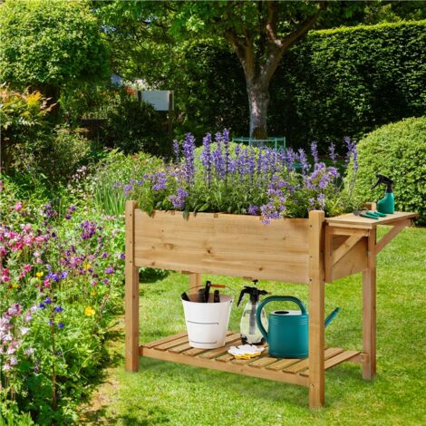 Yaheetech Carré Potager Sur Pied En Bois FSC – Jardinière Surélevée 8 Compartiments Avec Étagère Rangement, Drainage, Pour Balcon Jardin Légumes Fleurs