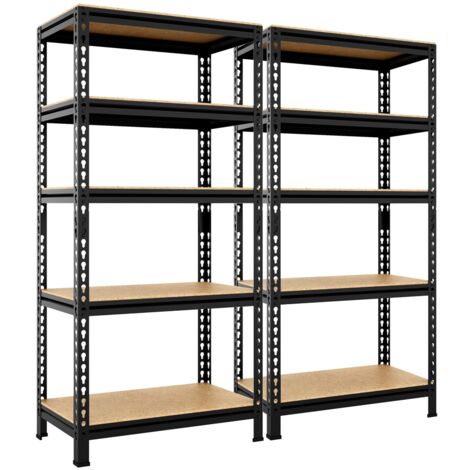 Yaheetech 2 x Etagères de Rangement 150 x 70 x 30 cm Étagère Metallique Atelier/Garage/Cuisine Charge Lourde 130 kg par Niveau sans Boulons Noir
