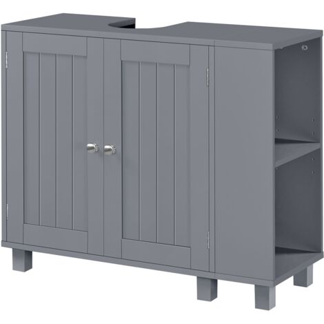 Yaheetech Meuble sous-Lavabo avec Étagères Réglables Armoire Salle de Bain Autoportante avec Découpe en U Meuble de Sol à Deux Portes avec Rangement Latéral Crochets Gris Foncé