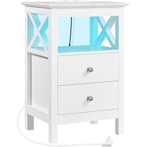 Yaheetech Table de Chevet avec Station de Charge Bande LED Ajustable 2 Tiroirs Table d'Appoint pour Canapé Chambre Salon Blanc