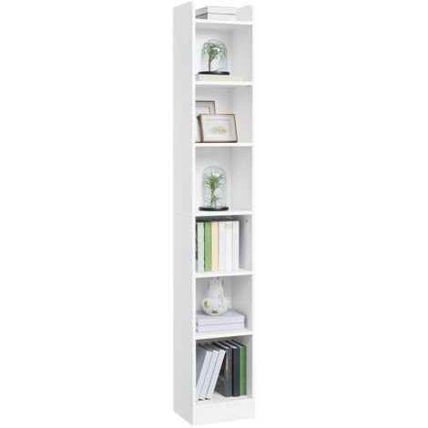 Yaheetech Bibliothèque Étroite Ouverte à 7 Niveaux Étagère Haute Moderne avec Compartiment Supérieur pour Bureau Salon Coin Étude Blanc