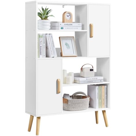 Yaheetech – Bibliothèque scandinave blanche 4 niveaux – 2 armoires de rangement – Étagères ouvertes – Dimensions 80x23,5x120,5 cm – Ancrage mural inclus