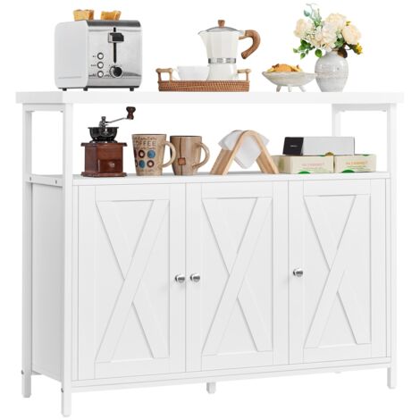 Yaheetech  Buffet de Cuisine en Bois Bahut avec 3 Portes Étagères Réglables Compartiment Ouvert Meuble de Rangement pour Salle à Manger Cuisine Blanc