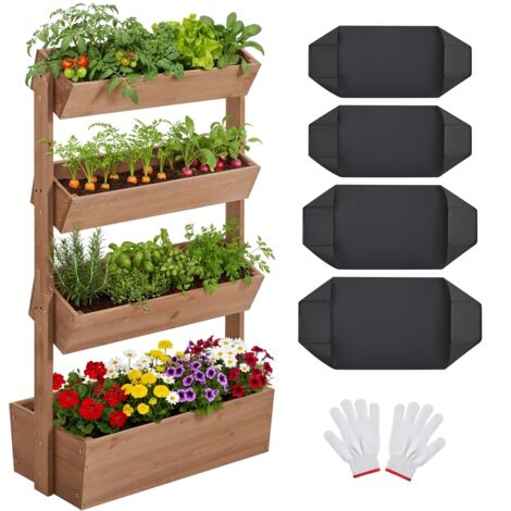 Yaheetech Jardinière Verticale 4 Niveaux Bac de Potager en Bois de Sapin avec Trous de Drainage pour Balcon Terrasse Jardin Support pour Plantes Herbes Fleurs Légumes Brun Foncé