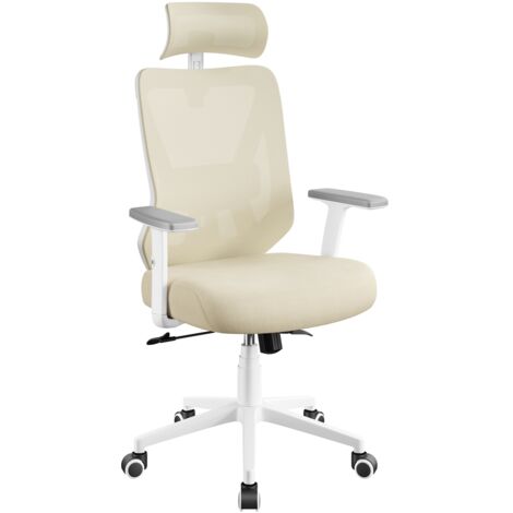 Yaheetech Chaise Bureau Ergonomique Respirante Fauteuil de Bureau en Maille Support Lombaire et Siège Inclinaible Appui-tête Accoudoirs Réglables roulettes pivotantes Charge 136 kg Beige