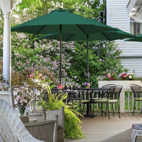 Yaheetech Parasol de Jardin Extérieur 225 cm Parasol avec 8 Baleines en Métal Manivelle avec Bouton-poussoir Protection Solaire pour Terrasse Jardin Plage Piscine Vert Foncé