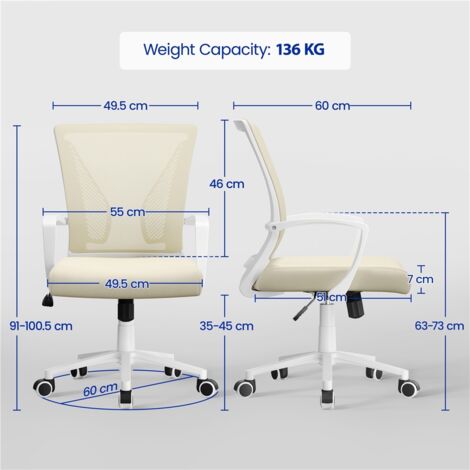 Yaheetech Chaise de Bureau Ergonomique Fauteuil Bureau Pivotant en