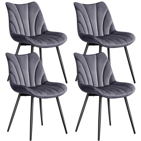 Yaheetech Lot de 4 Chaises de Salle à Manger avec Dossier, Chaise Cuisine Rétro, Assise en Velours et Pieds en Métal, Capacité 136kg, pour Salon, Chambre, Salle à Manger, Cuisine, Gris Foncé