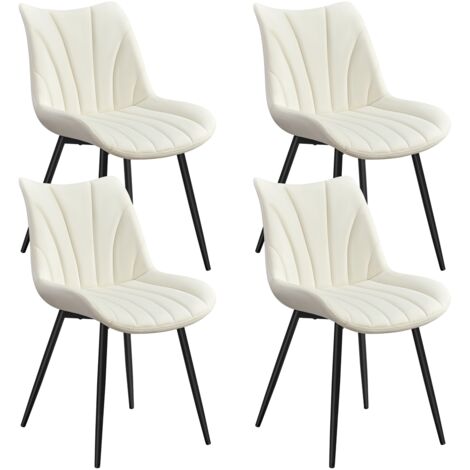 Yaheetech Lot de 4 Chaises de Salle à Manger avec Dossier, Chaise Cuisine Rétro, Assise en Velours et Pieds en Métal, Capacité 136kg, pour Salon, Chambre, Salle à Manger, Cuisine, Beige