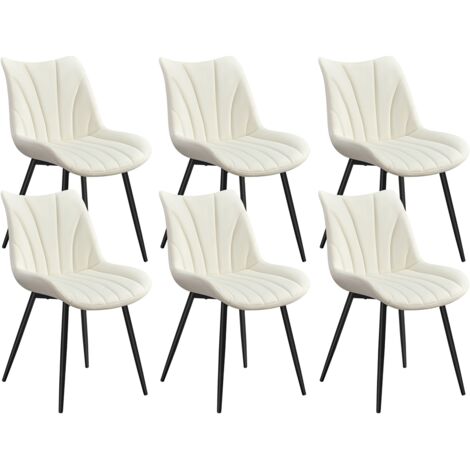 Yaheetech Lot de 6 Chaises de Salle à Manger avec Dossier, Chaise Cuisine Rétro, Assise en Velours et Pieds en Métal, Capacité 136kg, pour Salon, Chambre, Salle à Manger, Cuisine, Beige