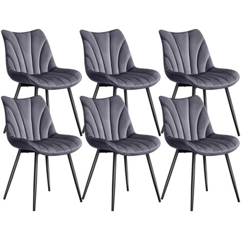 Yaheetech Lot de 6 Chaises de Salle à Manger avec Dossier, Chaise Cuisine Rétro, Assise en Velours et Pieds en Métal, Capacité 136kg, pour Salon, Chambre, Salle à Manger, Cuisine, Gris Foncé