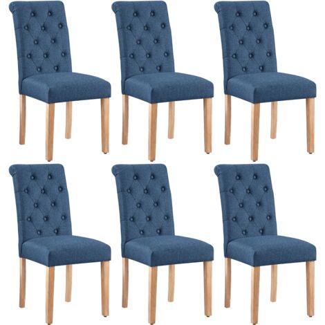 Yaheetech Chaise Lot 6 Chaises de Salle à Manger avec Chêne Tissu Chaise de Salon Mobilier pour Maison Bureau Cuisine Bar Réunion Hôtel 45,5 x 62 x 98,5cm Bleu