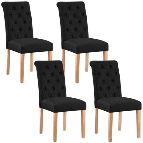 Yaheetech Lot de 4 Chaises de Salle à Manger avec Chêne Tissu Chaise de Salon Mobilier pour Bureau Cuisine Bar Réunion Hôtel 45,5 x 62 x 98,5cm Noir