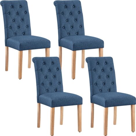 Yaheetech Chaise Lot 4 Chaises de Salle à Manger avec Chêne Tissu Chaise de Salon Mobilier pour Maison Bureau Cuisine Bar Réunion Hôtel 45,5 x 62 x 98,5cm Bleu