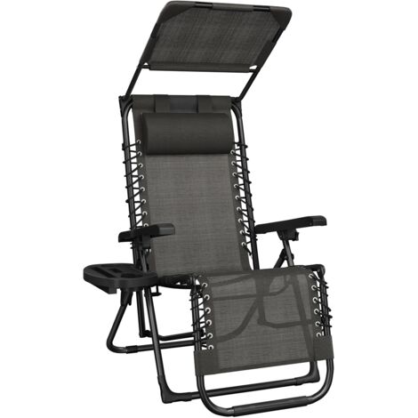 Yaheetech Fauteuil Zéro Gravité Extérieur avec Pare-soleil Chaise Longue Pliable Inclinable pour Terrasse avec Porte-gobelet Oreiller 64 cm Large Gris Foncé