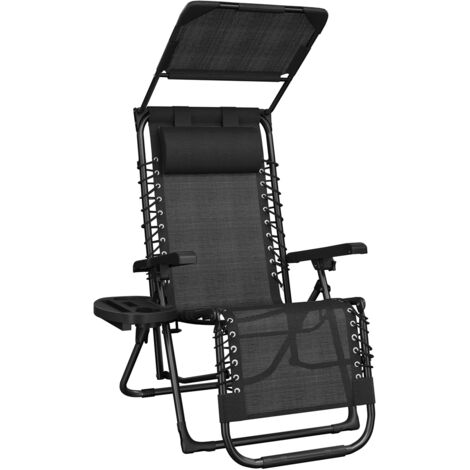 Yaheetech Fauteuil Zéro Gravité Extérieur avec Pare-soleil Chaise Longue Pliable Inclinable pour Terrasse avec Porte-gobelet Oreiller 64 cm Large Noir
