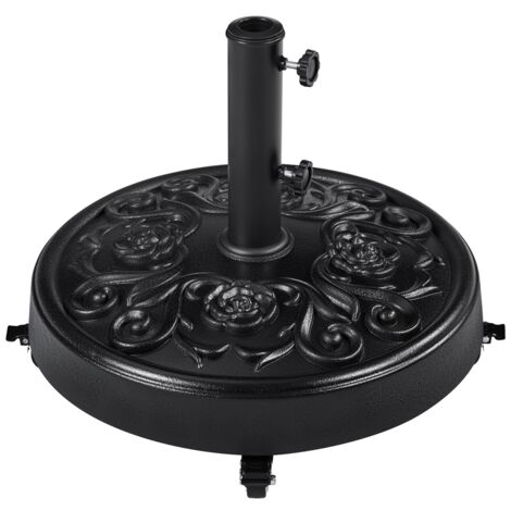Yaheetech Pied de Parasol d’Extérieur Base en Résine 25 kg Ø 50,5 cm avec Roulettes Base de Parasol Ronde Vintage à Motif Rose pour Jardin Plage Patio Terrasse Noir