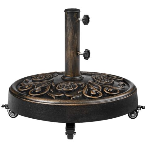 Yaheetech Pied de Parasol d’Extérieur Base en Résine 25 kg Ø 50,5 cm avec Roulettes Base de Parasol Ronde Vintage à Motif Rose pour Jardin Plage Patio Terrasse Bronzé