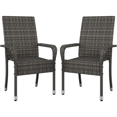 Yaheetech Lot de 2 Fauteuils de Jardin en Polyrotin Chaises Empilables d'Extérieur avec Accoudoirs Cadre en Métal Terrasse Véranda Balcon Salon Salle à Manger Gris