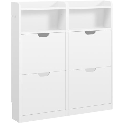 Yaheetech Meuble à Chaussures Basculant 4 Niveaux à 4 Tiroirs Rabattables Range-Chaussures Moderne Compact avec Rangement Ouvert pour Entrée Vestibule Blanc