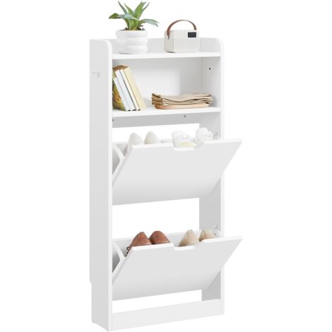 Yaheetech Meuble à Chaussures Basculant 4 Niveaux à 2 Tiroirs Rabattables Range-Chaussures Moderne Compact avec Rangement Ouvert pour Entrée Vestibule Blanc