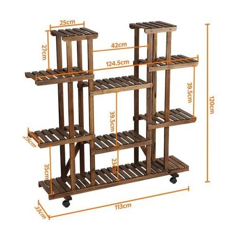 Yaheetech Étagère à Fleurs en Bois Supports de Pots à roulettes Porte Plante 9 Tablettes Escalier Présentoire de Jardin 124,5 x 33 x 120 cm