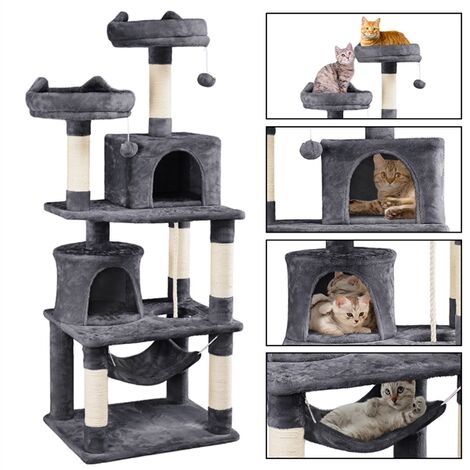 Yaheetech Arbre A Chats 149 Cm Griffoir Grattoir Avec Base Plus Large Grand Hamac 2 Niche