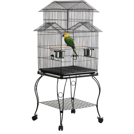 Yaheetech Cage Oiseaux sur roulettes Perroquet Canari Exterieur 59 x 59 x 139,5 cm avec Support détachable