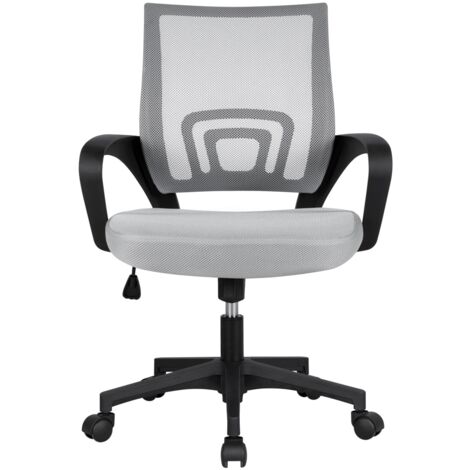 Yaheetech – Chaise de bureau ergonomique en maille – Dossier inclinable et pivotant – Hauteur réglable 33,5-43,5 cm – Base stable avec roulettes