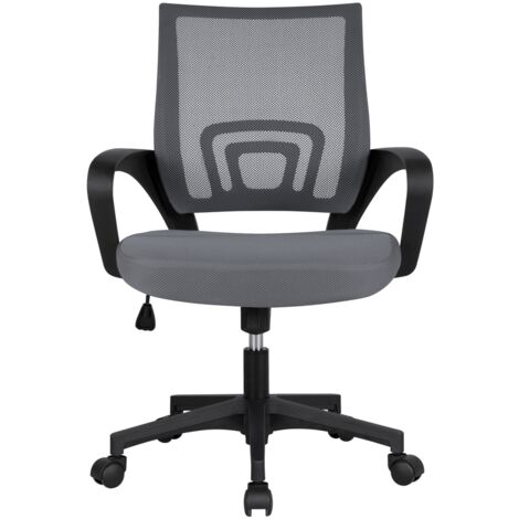 Yaheetech Chaise de Bureau Ergonomique à Hauteur Réglable Fauteuil de Bureau Inclinable Siège et Base Plus Larges avec roulettes Pivotantes Gris foncé