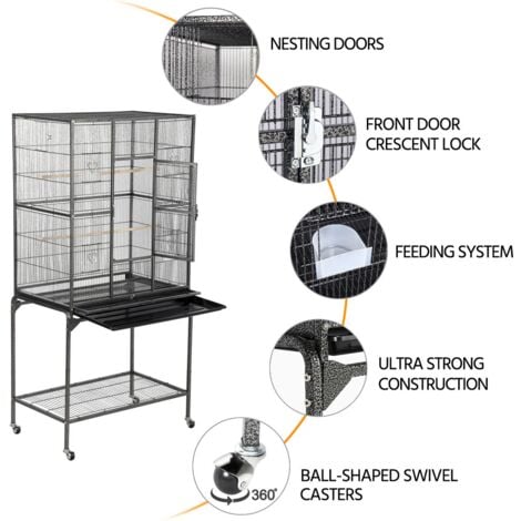 Yaheetech Cage Oiseaux 81 x 47 x 160 cm Volière Perruche Perruquet Canaris sur roulettes avec Support Détachable