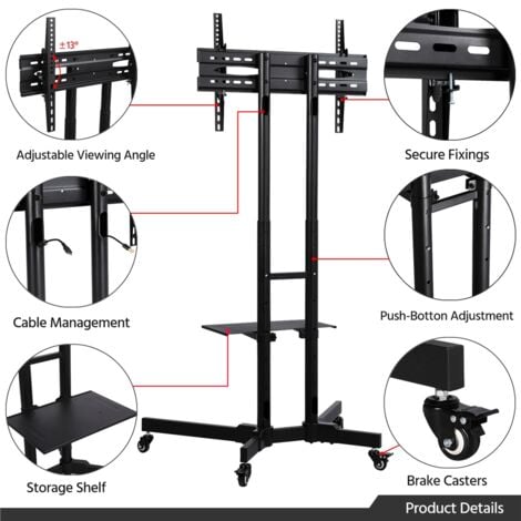 Yaheetech Support TV sur Pied Mobile Meuble TV avec Gestion des Câbles pour 32 à 65 Pouce écrans/LCD/LED/Plasma VESA 200x200 mm à 600x400 mm Hauteur Réglable, Support à 2 Barre, Charge Max de 50kg