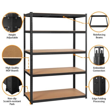 Yaheetech Étagères Charge Lourde 5 Niveaux 180x120x60cm Étagère de Rangement Réglable Max 875 kg pour Hangar Entrepôt Cave/Sous-Sol Noir