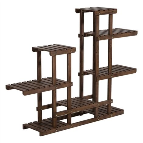 Yaheetech Etagère à Fleurs Support Porte Pot de Plantes en Bois 8 Tablettes 6 Niveaux Présentoire Polyvalent Balcon/Maison/Bureau/Terrasse Marron Rustique 120,5 x 25 x 96,5cm