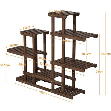 Yaheetech Etagère à Fleurs Support Porte Pot de Plantes en Bois 8 Tablettes 6 Niveaux Présentoire Polyvalent Balcon/Maison/Bureau/Terrasse Marron Rustique 120,5 x 25 x 96,5cm