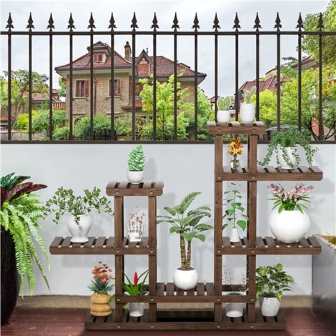 Yaheetech Étagère Plantes Bois 6 Tablettes - Support Porte Pots De Fleurs Intérieur Et Extérieur 95x25x73 Cm
